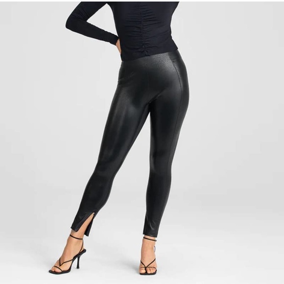 Honey love Just Like Leather Leggings Black Ankle Zip Shaping Smoothing F. - Picture 1 of 13